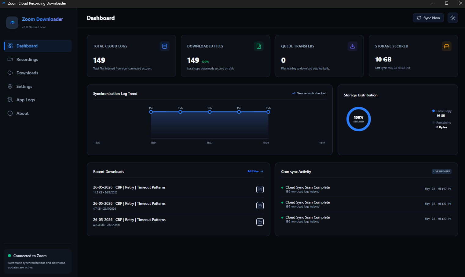 zoom downloadr Dashboard